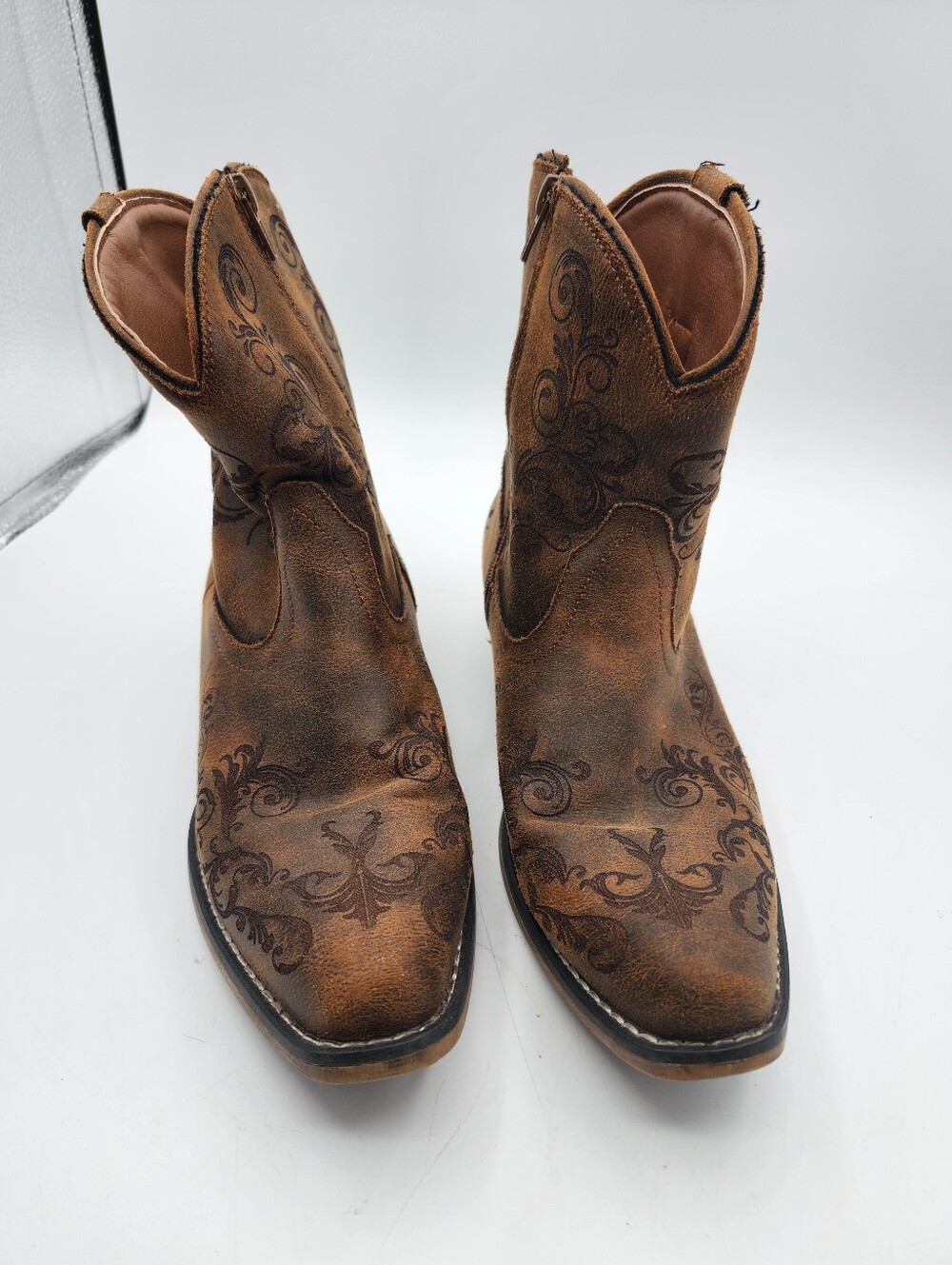 Roper Brown Embossed Western Cowboy Boots